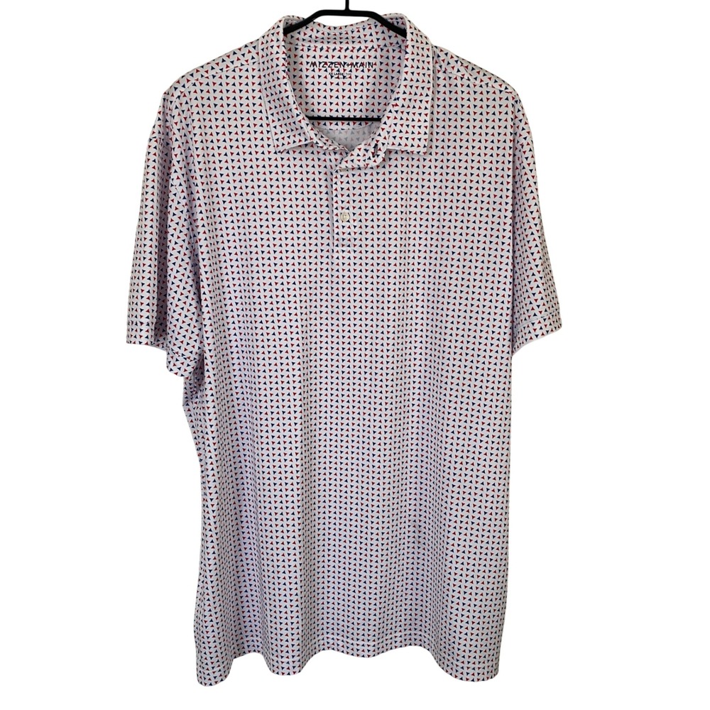 Mizzen+Main Mens XXL Trim Fit Performance‎ Polo Shirt White Red Blue 1KS-1020